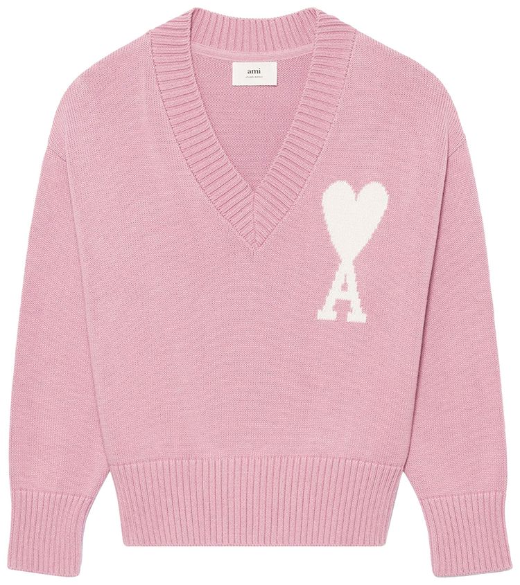 Ami V Neck Sweater Pale PinkWhite