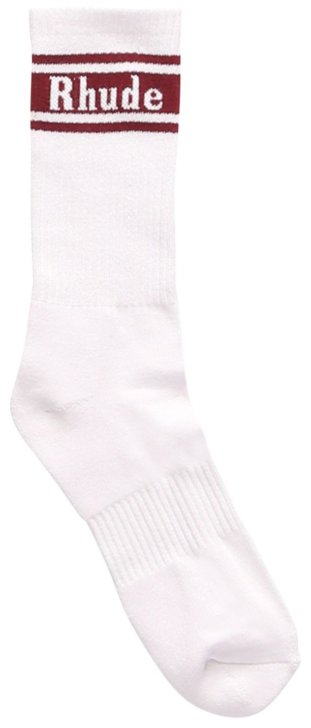 Rhude Stripe Logo Sock WhiteMaroon