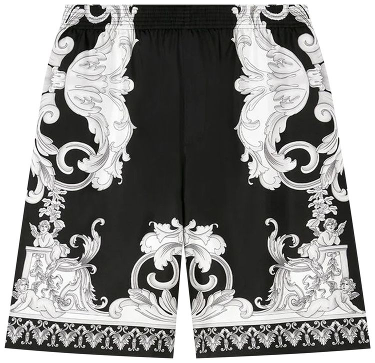 Versace Baroque Silk Shorts BlackWhite