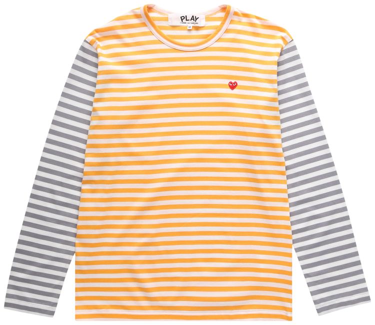 Comme des Garcons PLAY Bi Color Striped Long Sleeve T Shirt YellowGrey