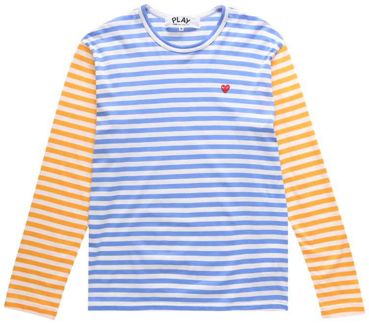 Comme des Garcons PLAY Bi Color Striped Long Sleeve T Shirt BlueYellow