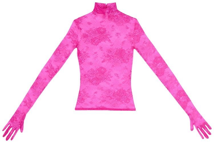 Balenciaga Lace Top With Gloves Lipstick Pink