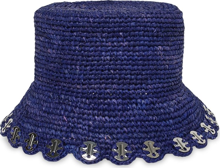 Paco Rabanne Woven Raffia Bucket Hat 'Aqua/Silver'
