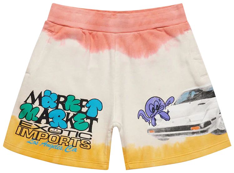 Market Exotic Automobile Sweatshorts Red Yellow Tie Dye