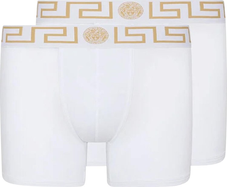 Versace Greca Border Long Trunks 2-Pack 'White/Gold'