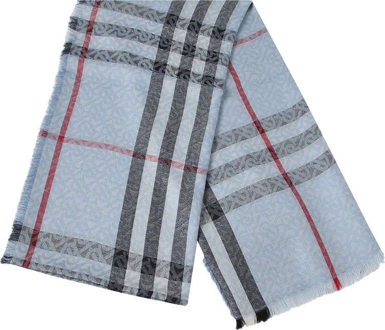 Burberry Checked Wool-Silk Scarf 'Pale Blue'