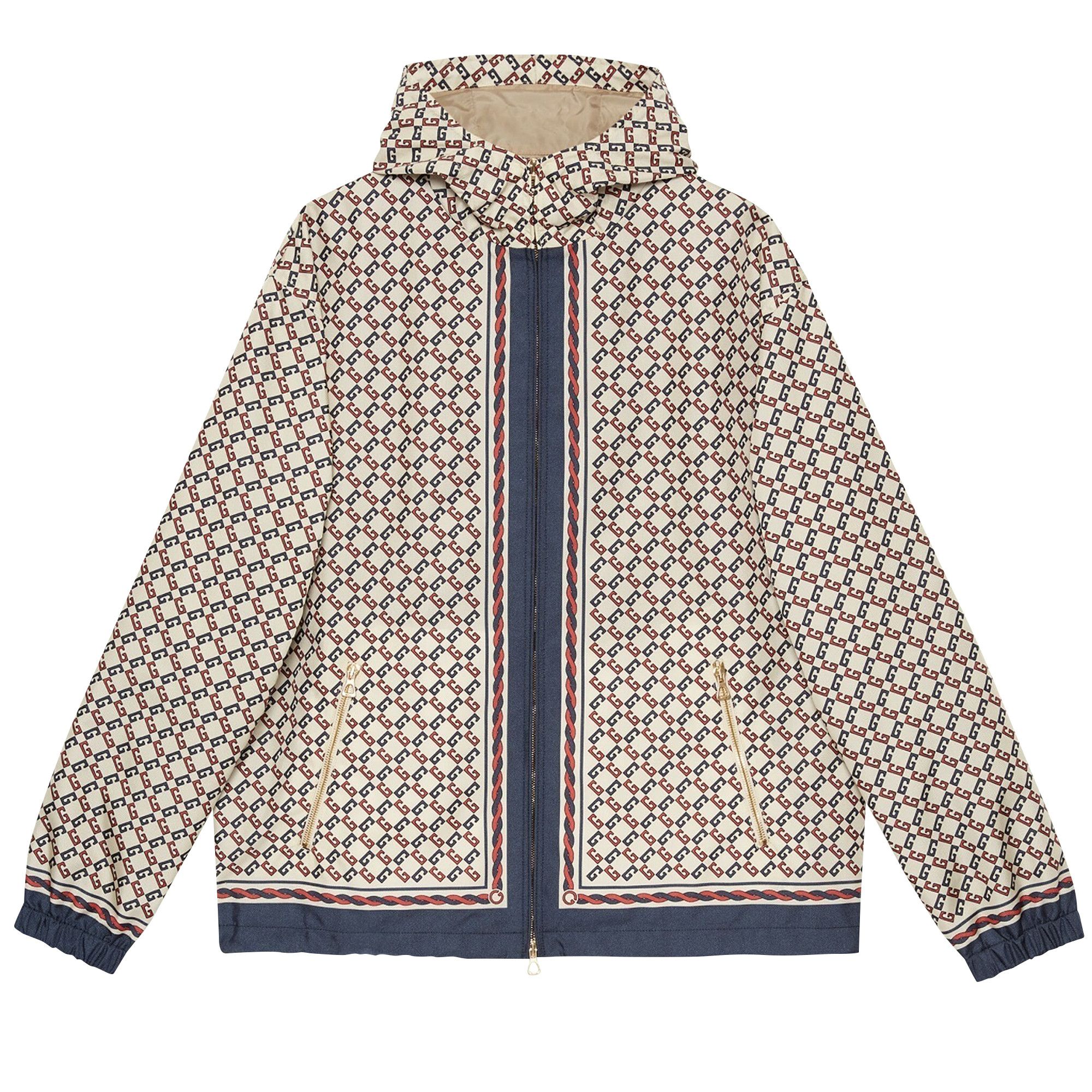 Buy Gucci Nylon Jacket With Geometric G Motif Ivory Blue