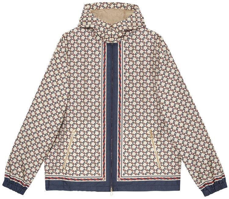 Gucci Nylon Jacket With Geometric G Motif IvoryBlue