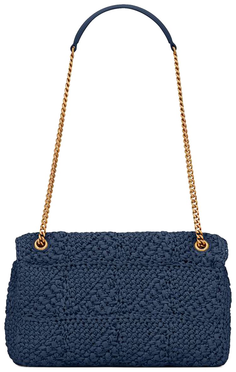 Saint Laurent Jamie Raffia Monogramme Chain Bag Bleu Otremer