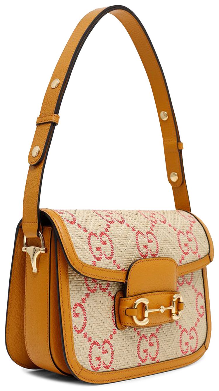 Gucci Horsebit 1955 Raffia Small Shoulder Bag Natural