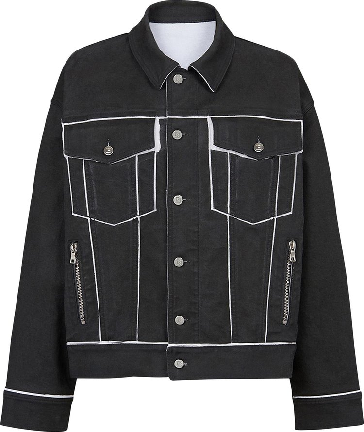 Buy Balmain Outlined Button Up Jacket 'Black/White' - XH0TC145DC01 EAB ...