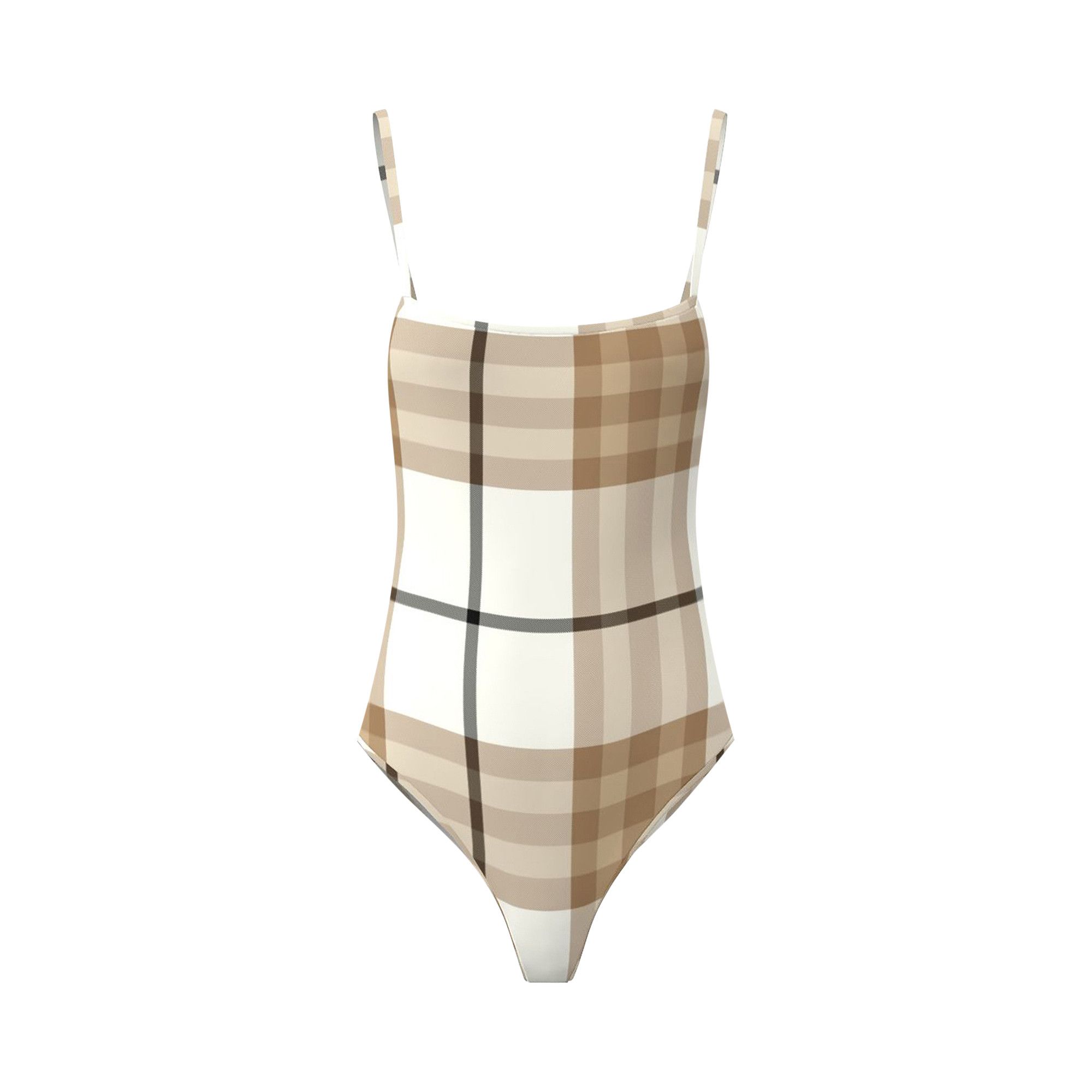 Buy Burberry Check Print Swimsuit Frosted White Beige 8057663 GOAT