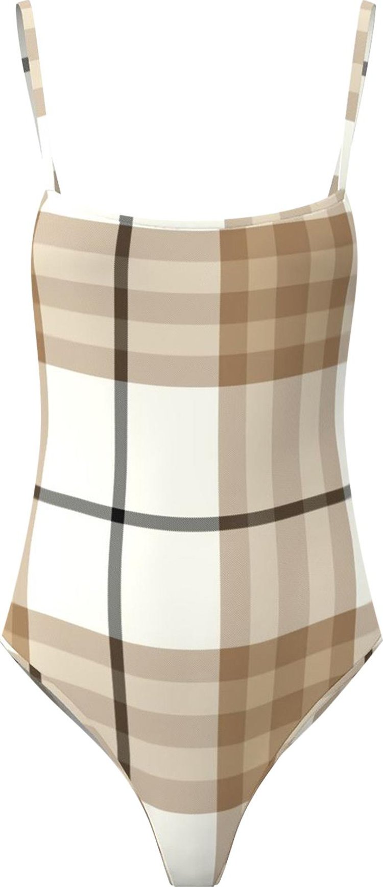Burberry Check Print Swimsuit 'Frosted White/Beige'