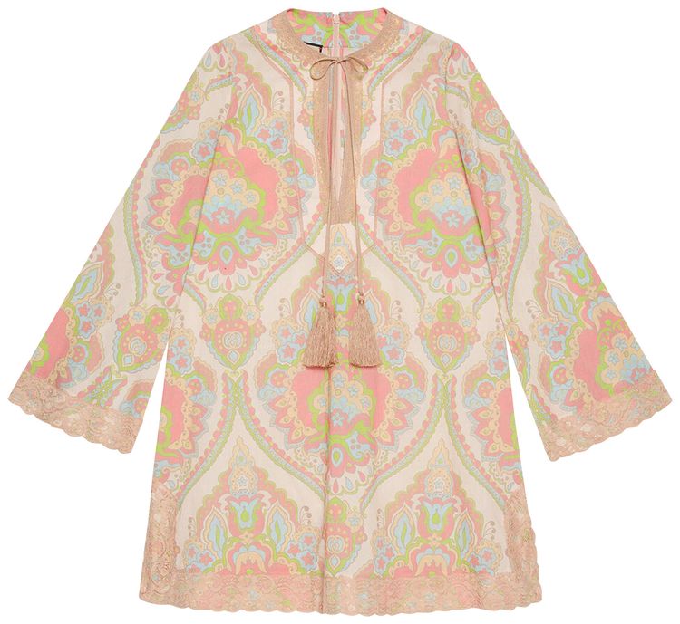 Gucci Damask Print Cotton Muslin Dress Pastel Pink