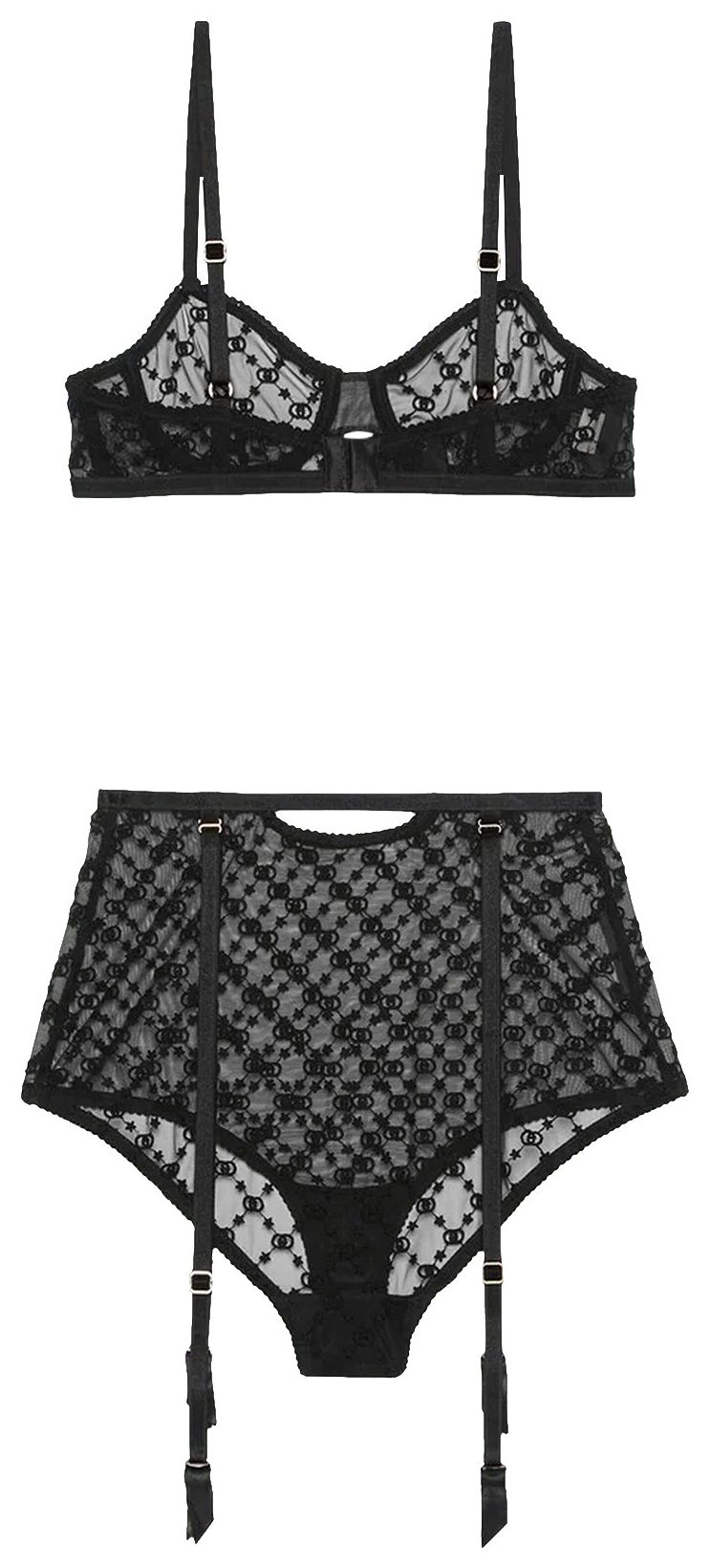 Gucci GG Star Tulle Lingerie Set Black