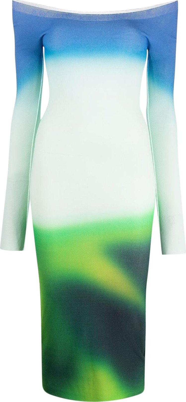 Off White Blurred Seamless Knit Dress GreenBlue