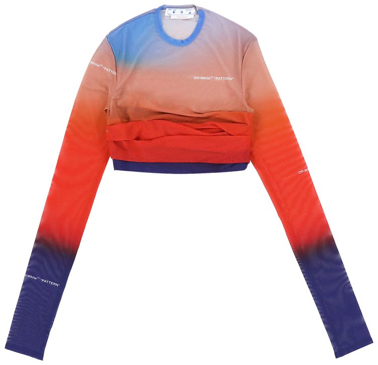 Off White Blurred Tulle Gathered Top RedBlue