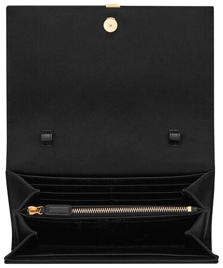 Saint Laurent Monogram Chain Wallet In Satin Black