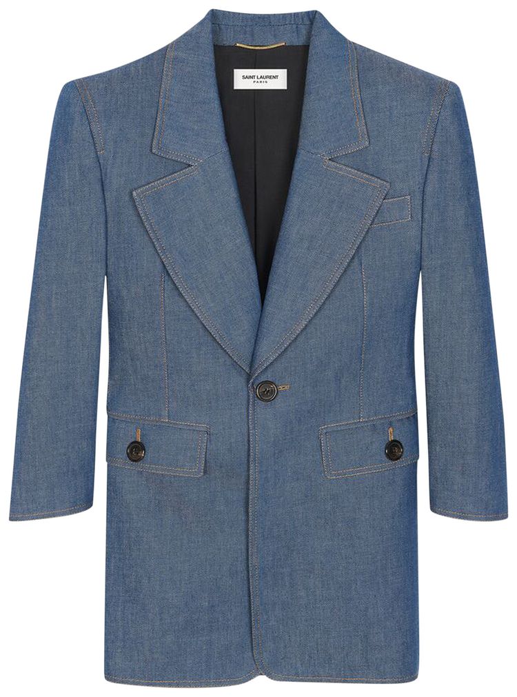 Saint Laurent Single Breasted Tailored Dress Blue Denim
