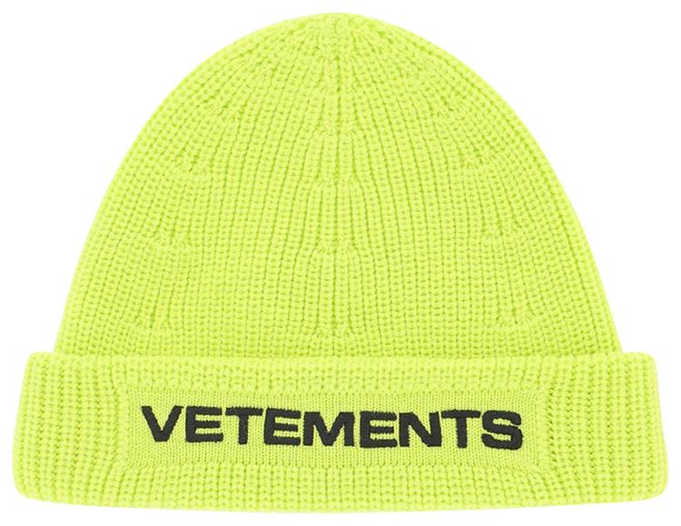 Vetements Logo Beanie Neon Yellow