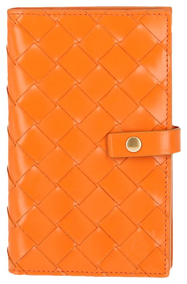 Bottega Veneta Small Leather Intrecciato Bi Fold Wallet Orange