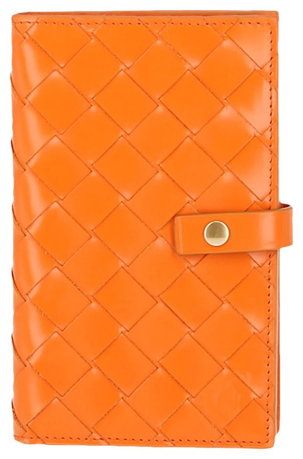 Bottega Veneta Small Leather Intrecciato Bi-Fold Wallet 'Orange'