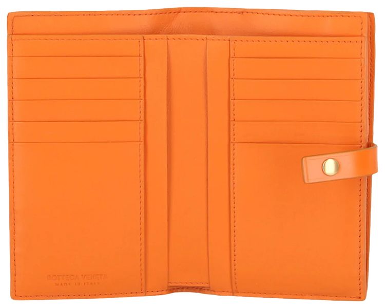 Bottega Veneta Small Leather Intrecciato Bi Fold Wallet Orange