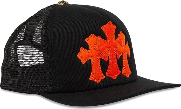 Chrome Hearts St Barths Exclusive Cemetery Cross Trucker Hat BlackOrange