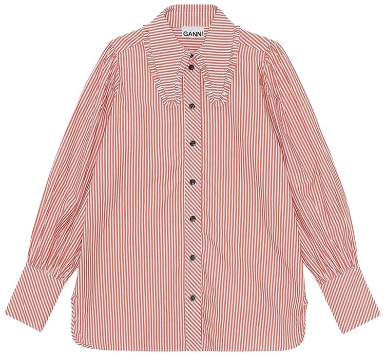 GANNI Stripe Cotton Long Collar Puff Sleeve Shirt Orangedotcom