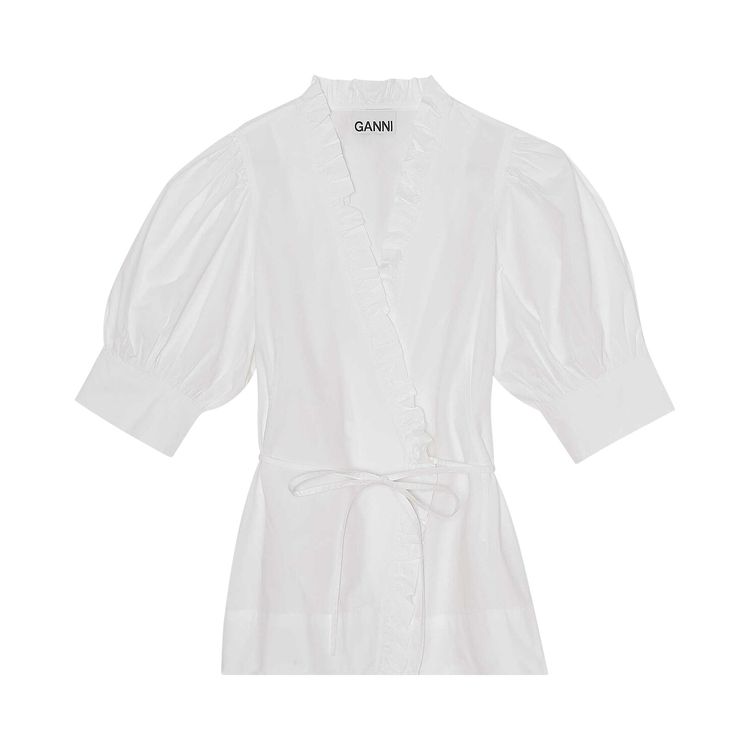 GANNI Cotton Poplin V Neck Shirt White