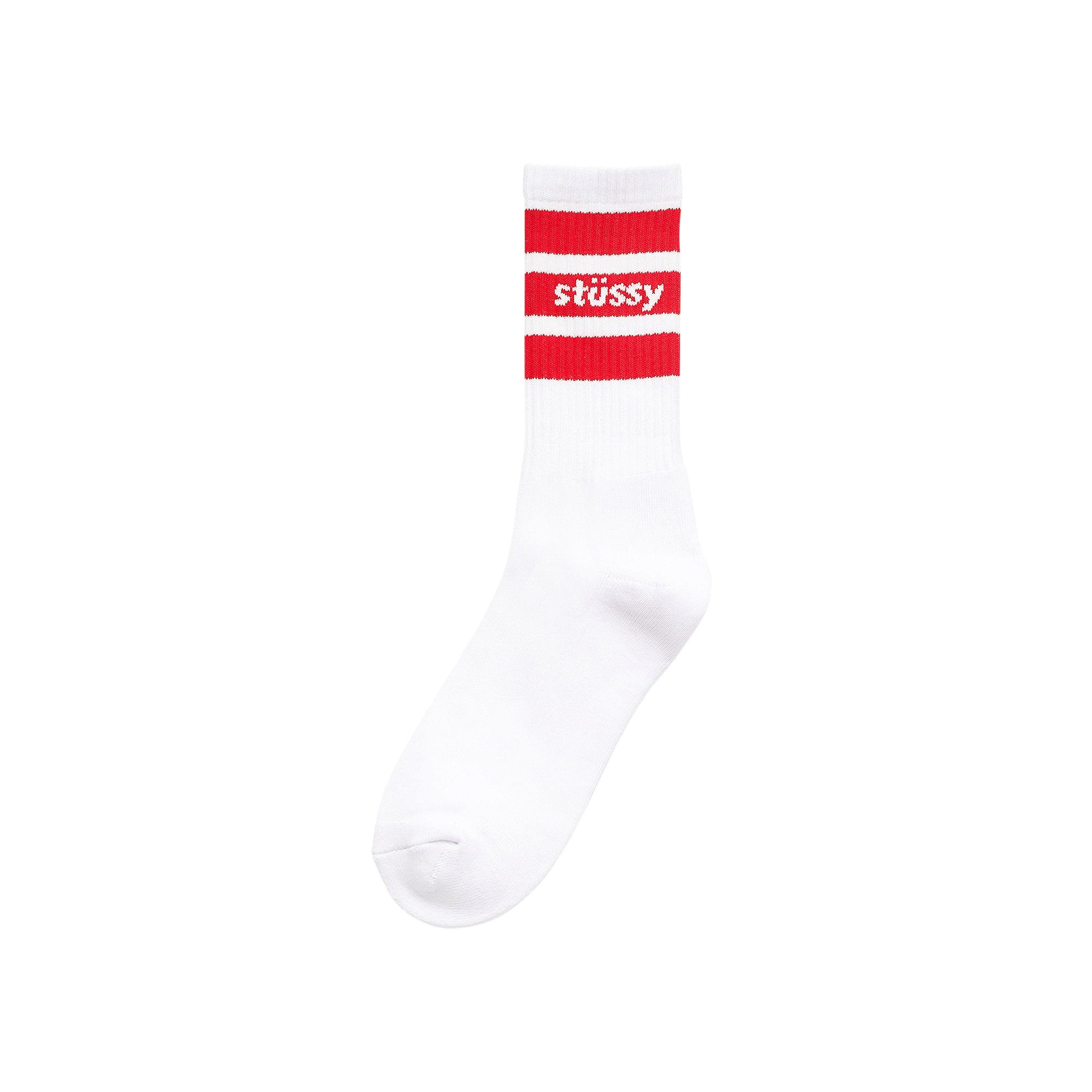 Buy Stussy Stripe Crew Socks 'White/Red' - 138838 WTRD | GOAT