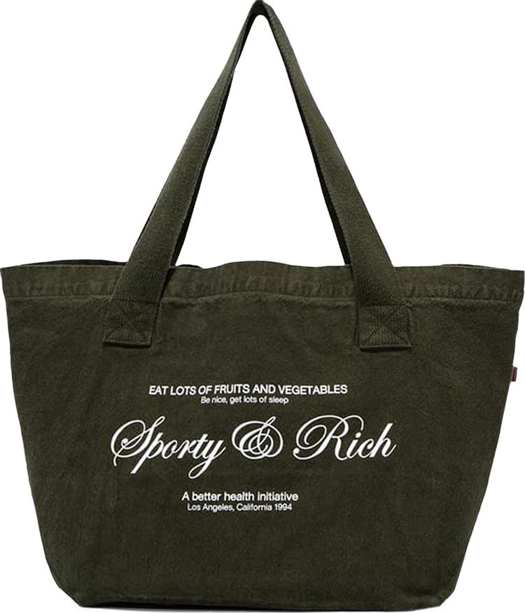 Sporty & Rich Script Logo Tote Bag 'Olive'