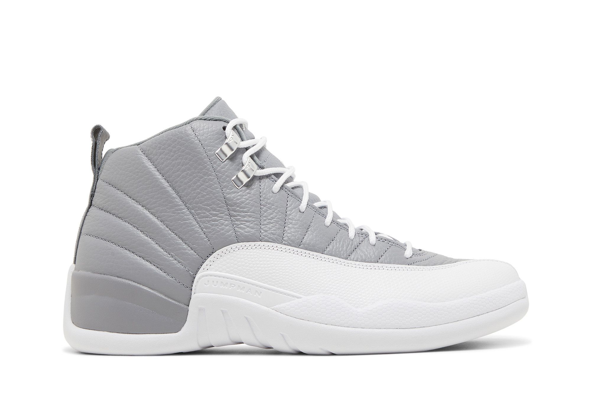 gray and white jordan 12s