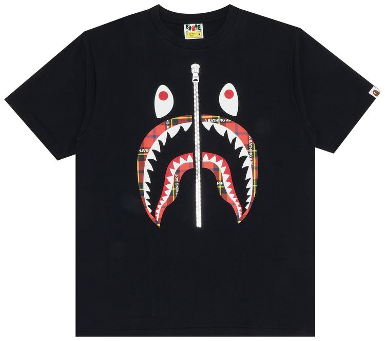 BAPE Logo Check Shark Tee BlackRed