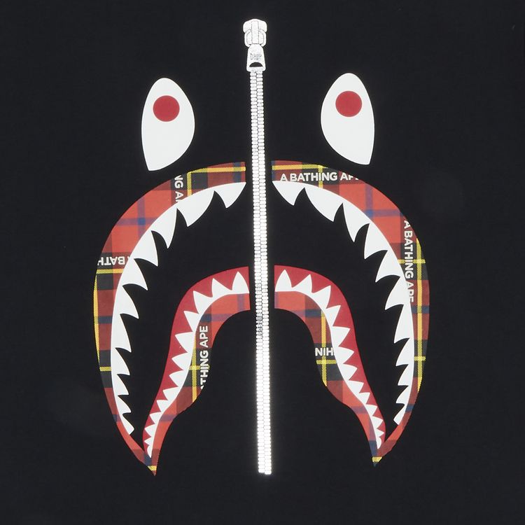 BAPE Logo Check Shark Tee BlackRed