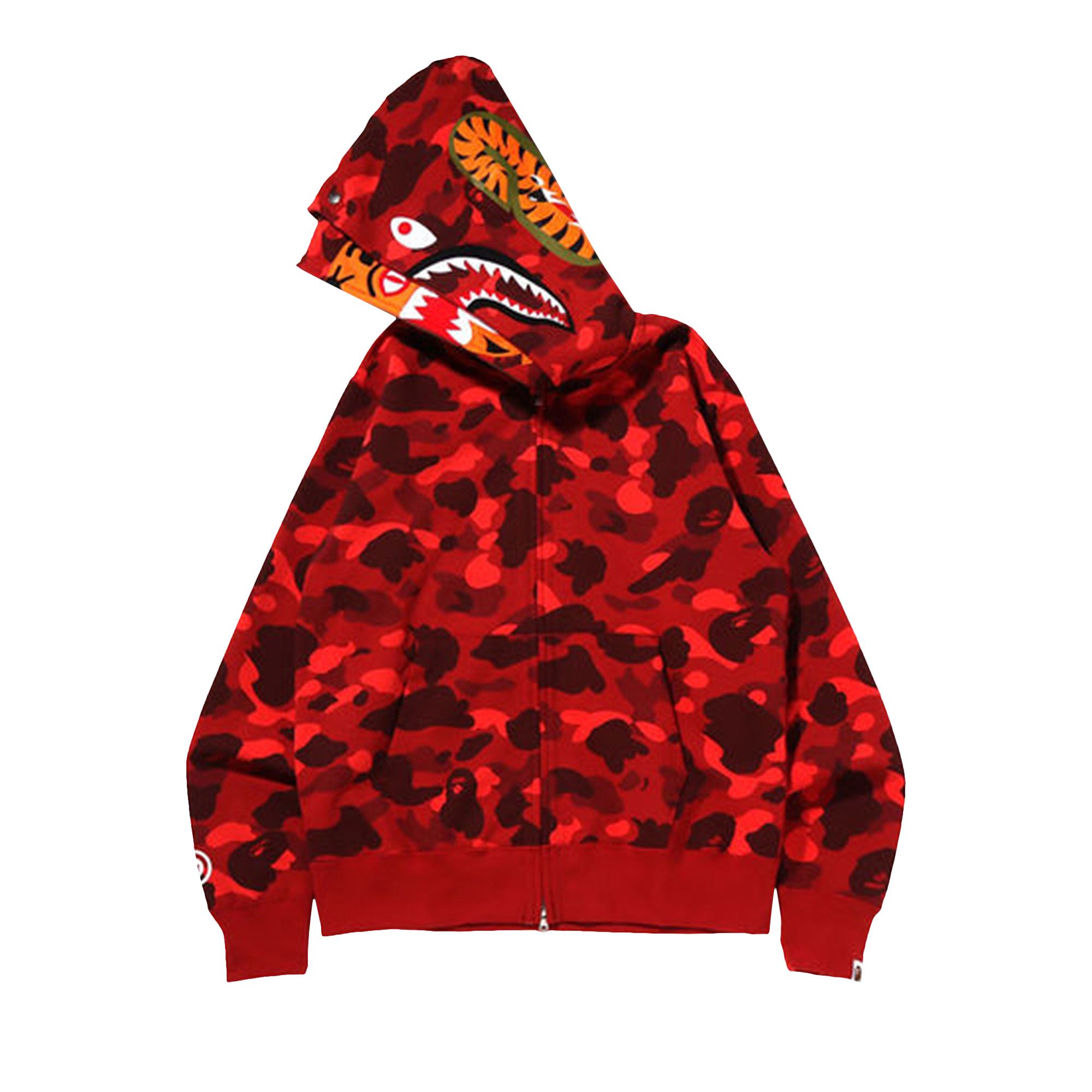 Buy BAPE Color Camo Tiger Shark Wide Full Zip Double Hoodie Red 1I30 115 021 RED GOAT CA
