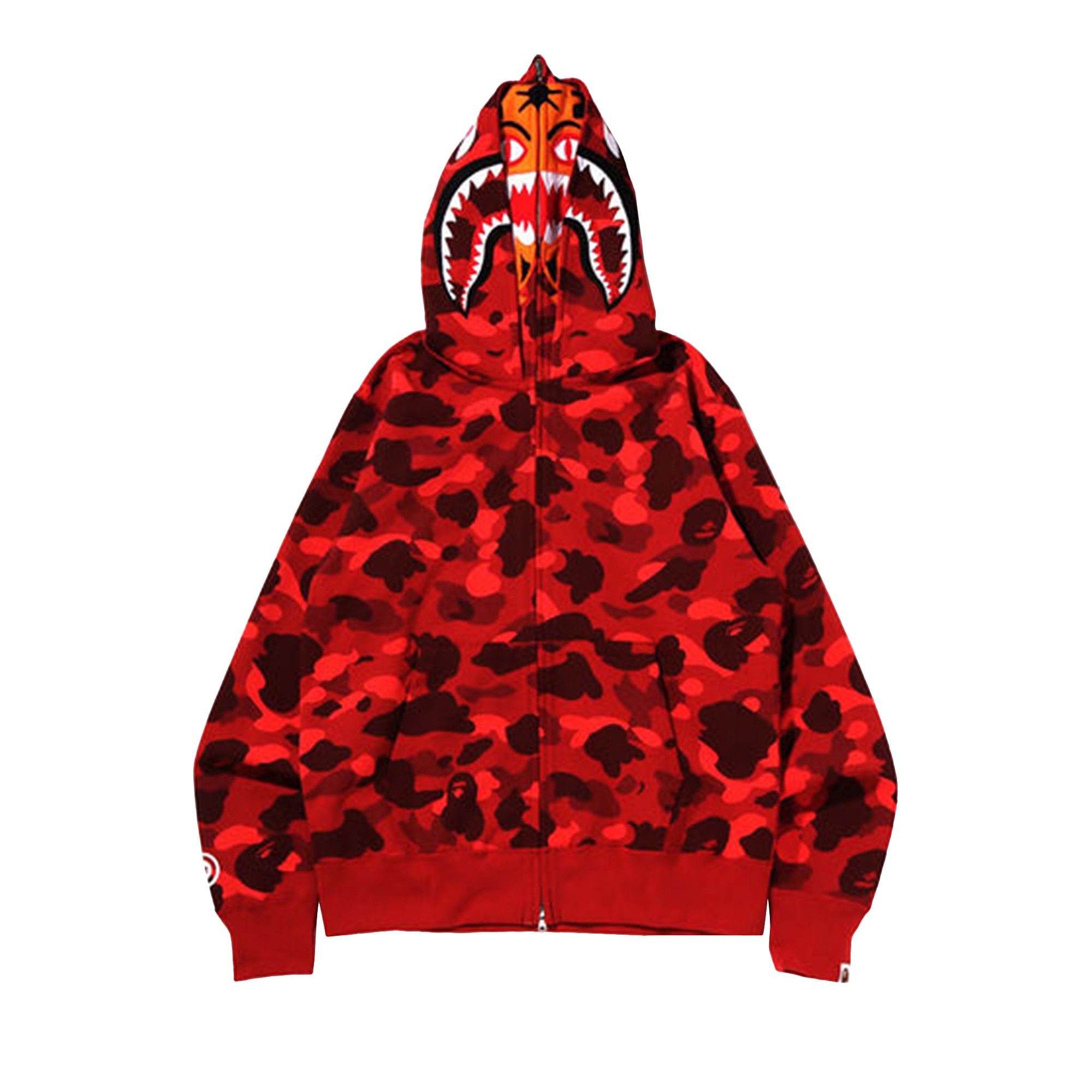 Buy BAPE Color Camo Tiger Shark Wide Full Zip Double Hoodie Red 1I30 115 021 RED GOAT