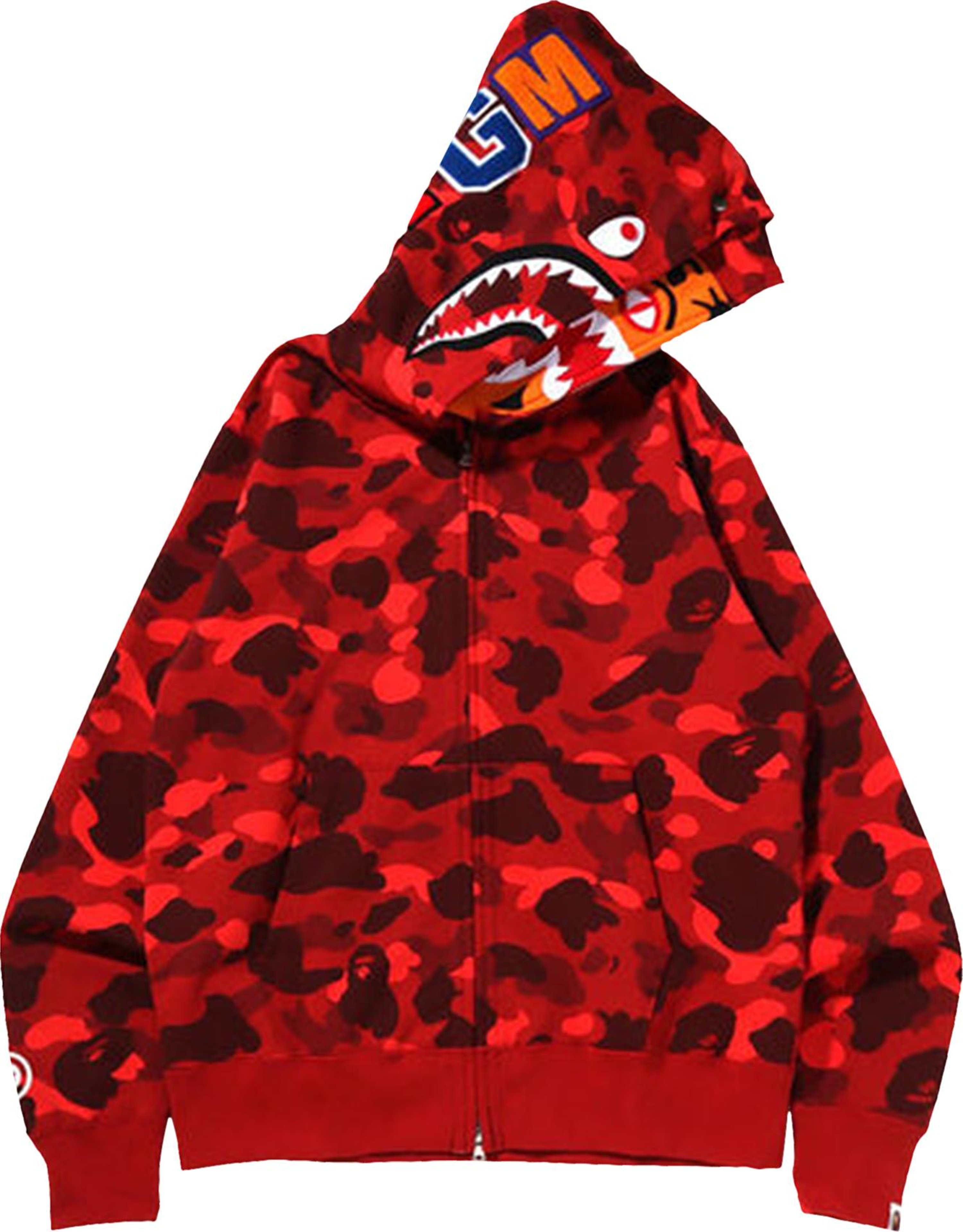Buy BAPE Color Camo Tiger Shark Wide Full Zip Double Hoodie 'Red ...