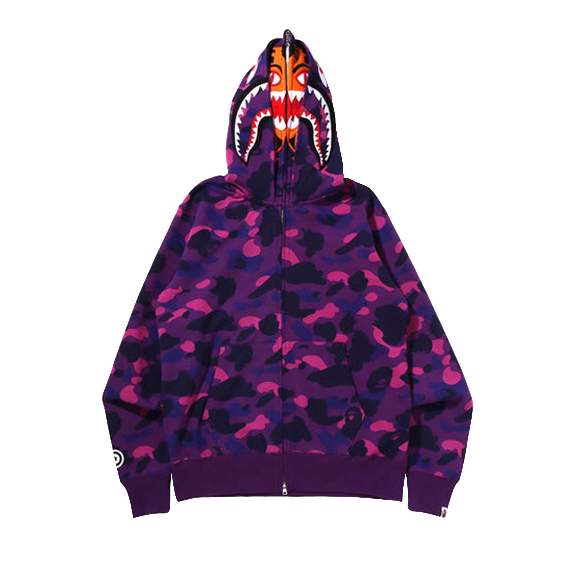 Size xxxl BAPE Color Camo Tiger Shark Wide Full Zip Double Hoodie Purple