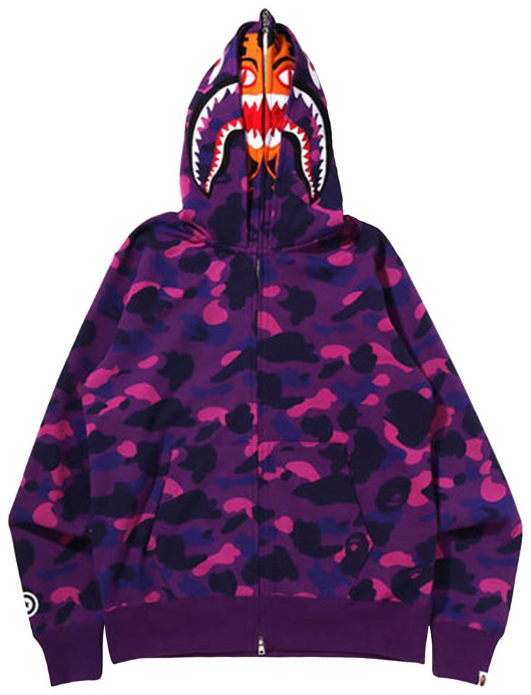 BAPE Color Camo Tiger Shark Wide Full Zip Double Hoodie Purple