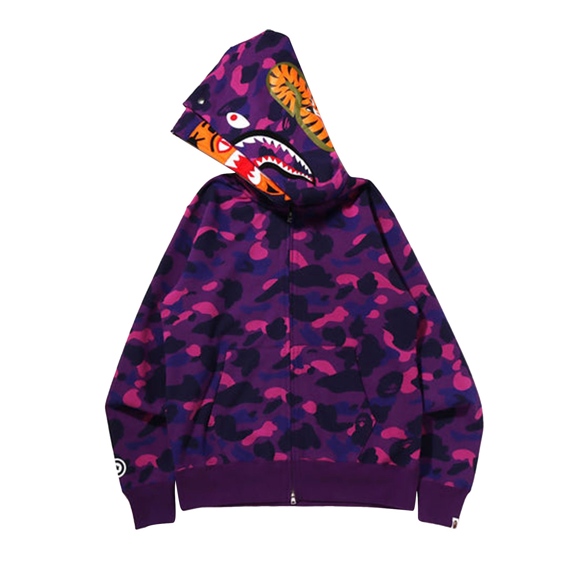 パーカー・フーディ A Bathing Ape Color Camo Tiger Shark Full Zip Double Hoodie BAPE Color Camo Tiger Shark Wide Full Zip Double Hoodie Red