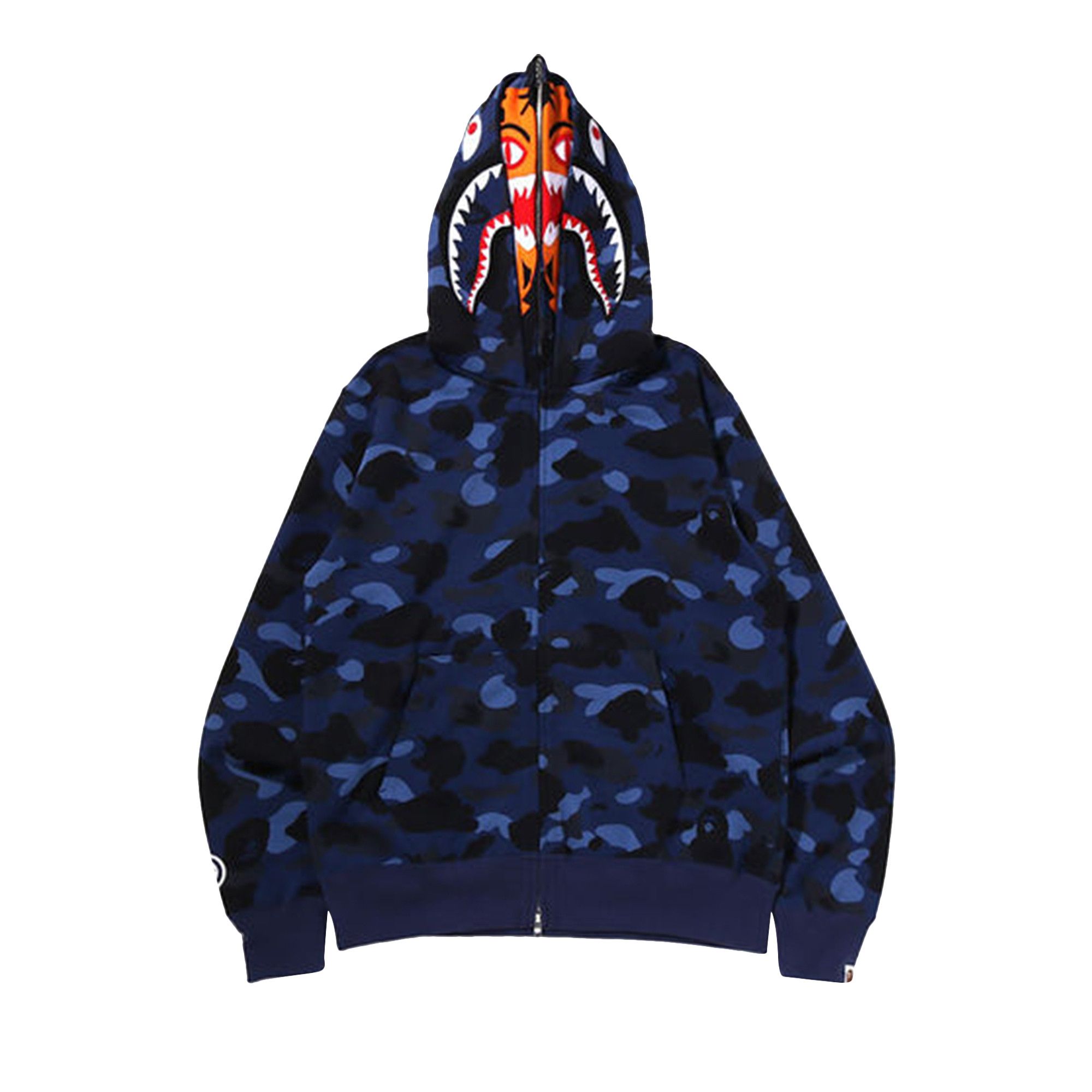 Buy BAPE Color Camo Tiger Shark Wide Full Zip Double Hoodie Navy 1I30 115 021 NAVY GOAT