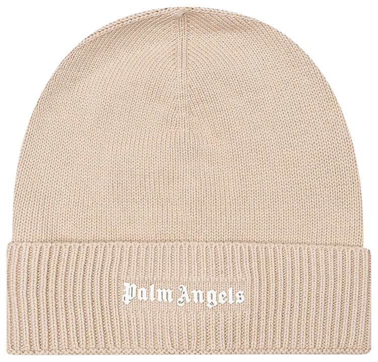 Palm Angels Classic Logo Beanie BeigeWhite