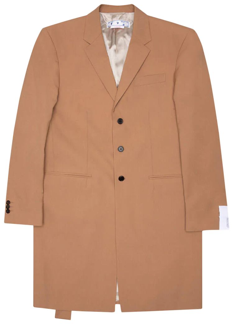 Off White Relaxed Long Jacket Camel