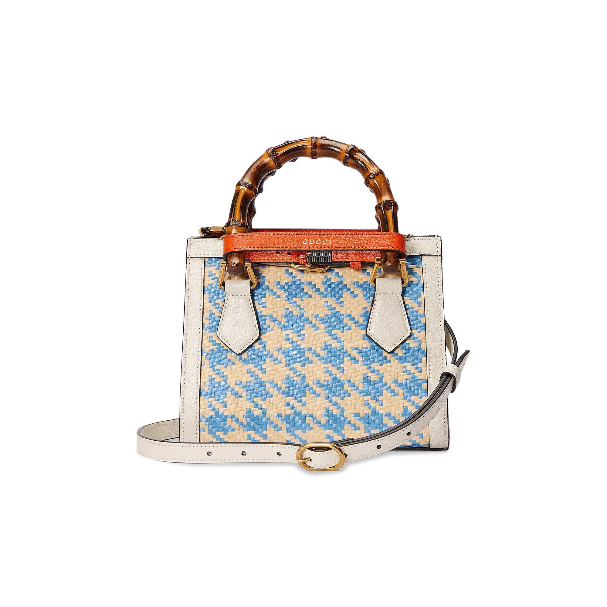 Buy Gucci Diana Mini Houndstooth Raffia Effect Tote Bag Blue 702732 UZPAT 8190 GOAT SA