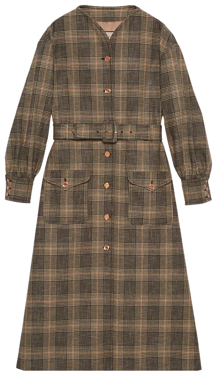 Gucci Prince Of Wales Wool Cotton Coat Black