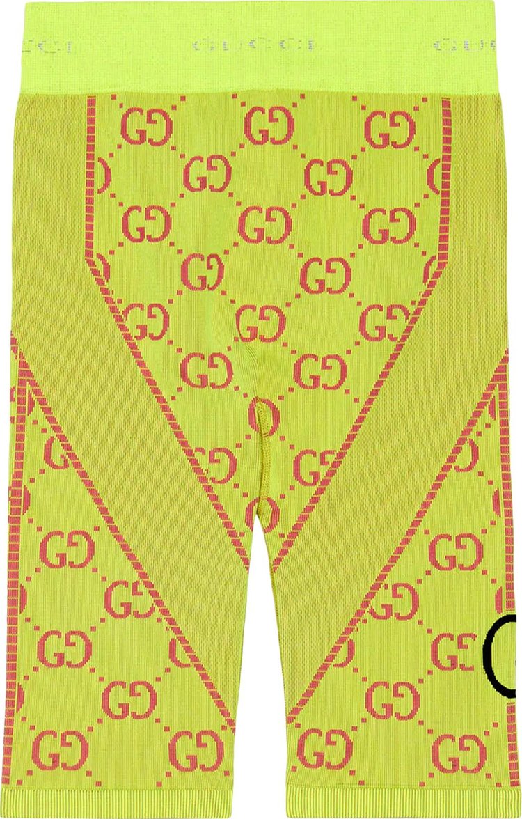 Gucci GG Jersey Jacquard Biker Shorts 'Fluorescent Yellow/Pink'