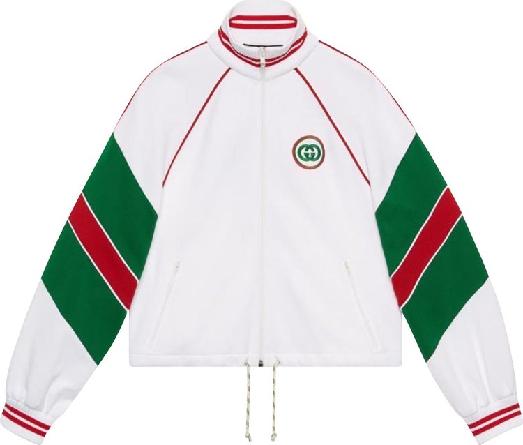 Gucci Jersey Zip Jacket With Web 'White/Multicolor'