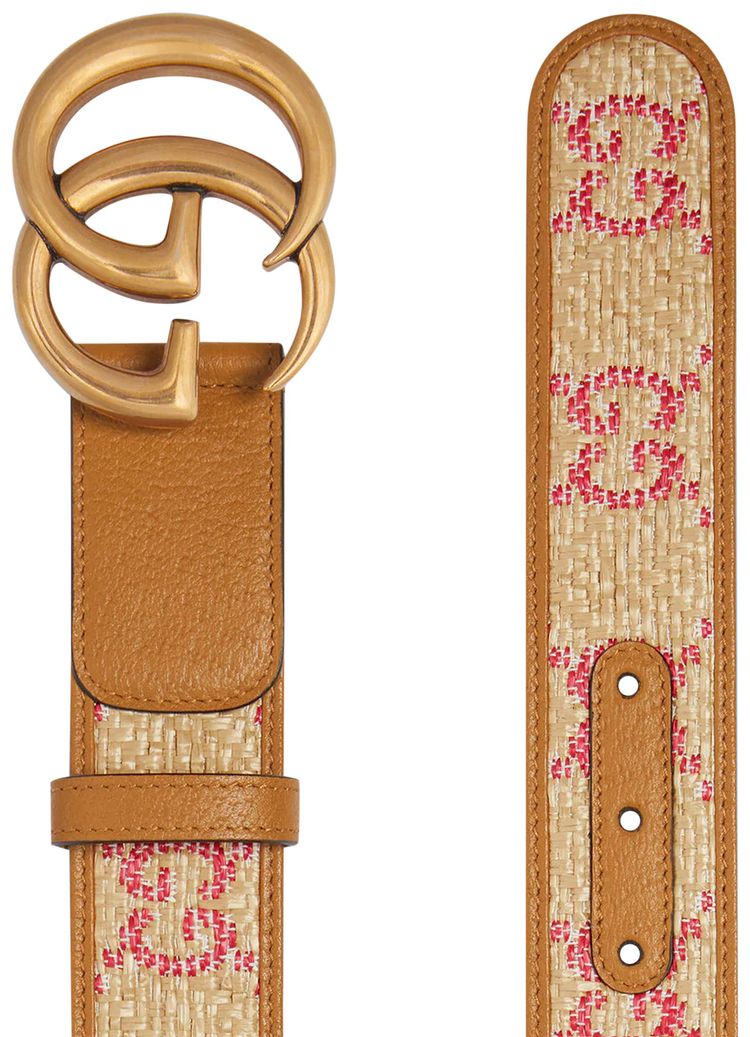 Gucci Marmont Raffia Wide Belt RedBeige