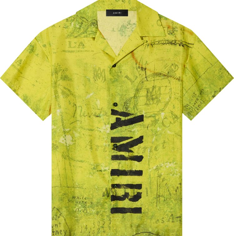 Amiri Army Stencil Camp Shirt 'Lime'